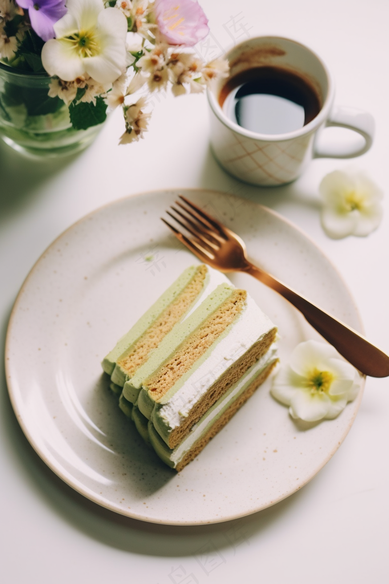 抹茶蛋糕下午茶甜点摄影图(2688x4032)