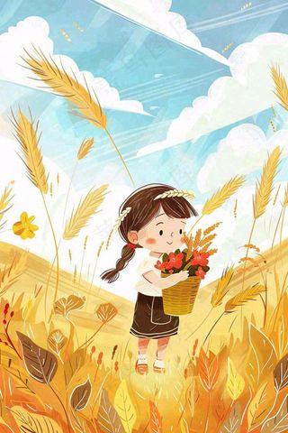 秋意浓丰收季女孩农场采收大雁芒种立秋秋分插画背景
