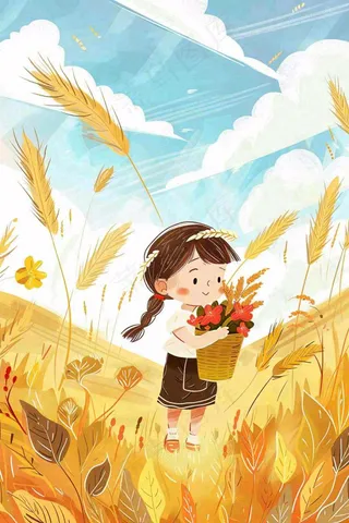 秋意浓丰收季女孩农场采收大雁芒种立秋秋分插画背景