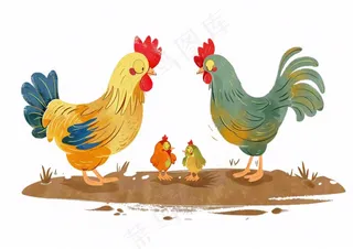 大公鸡小鸡鸡蛋卡通插画免抠