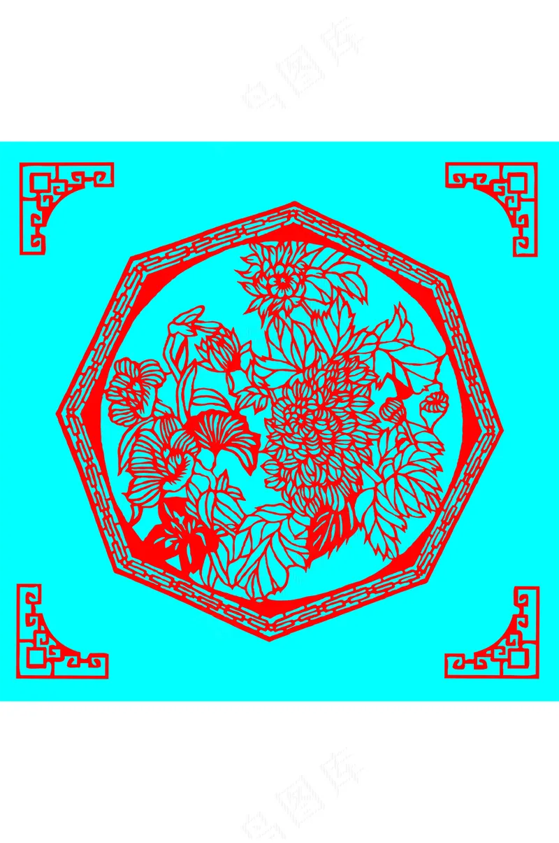 八边形菊花剪纸ai矢量模版下载