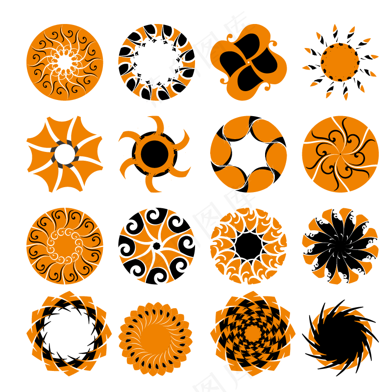 橙色圆形图案装饰元素矢量免扣AI素材