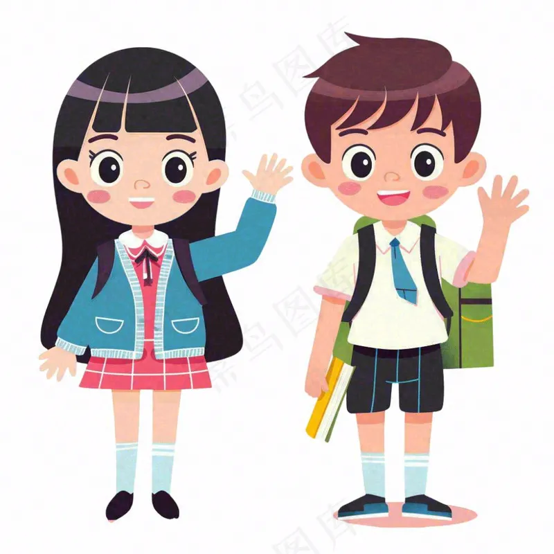 上学的学生儿童青少年学习校服人物卡通插画免抠(1024x1024)