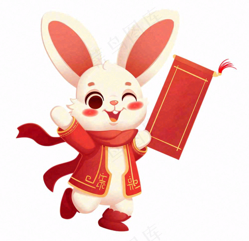 白兔兔年吉祥新年十二生肖红色喜庆卡通插画免抠(1056x1024)