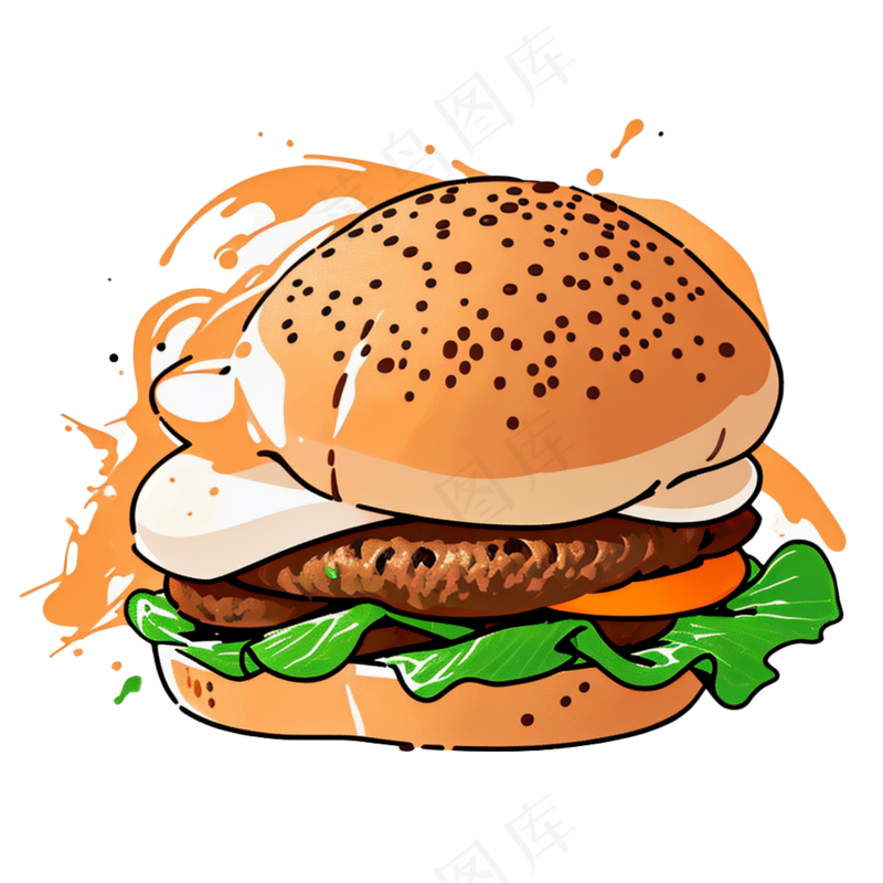 汉堡多层简约插画清新可爱食物