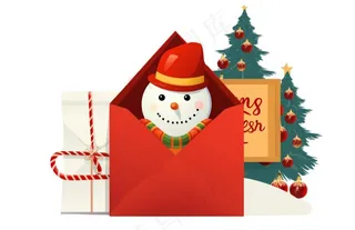 圣诞红色信封圣诞老人卡通插画免抠