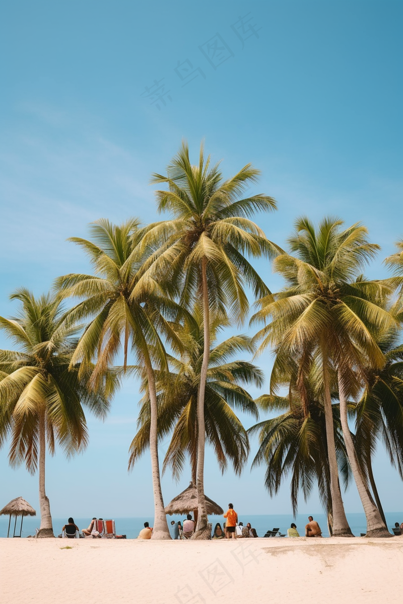 夏日沙滩海边椰树摄影图(2688x4032)