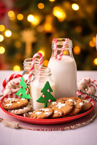 圣诞节日牛奶饼干装饰摄影图