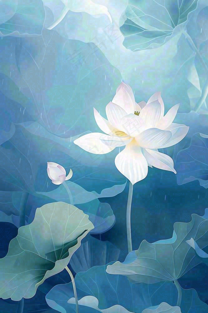 夏天荷花荷叶插画立夏夏至处暑卡通插画背景(896x1344)