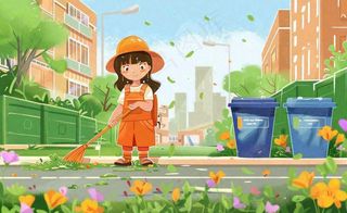 环卫工人清洁街道劳动职业保护环境城市卫生卡通插画背景