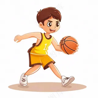 打篮球运动男孩少年卡通插画免抠