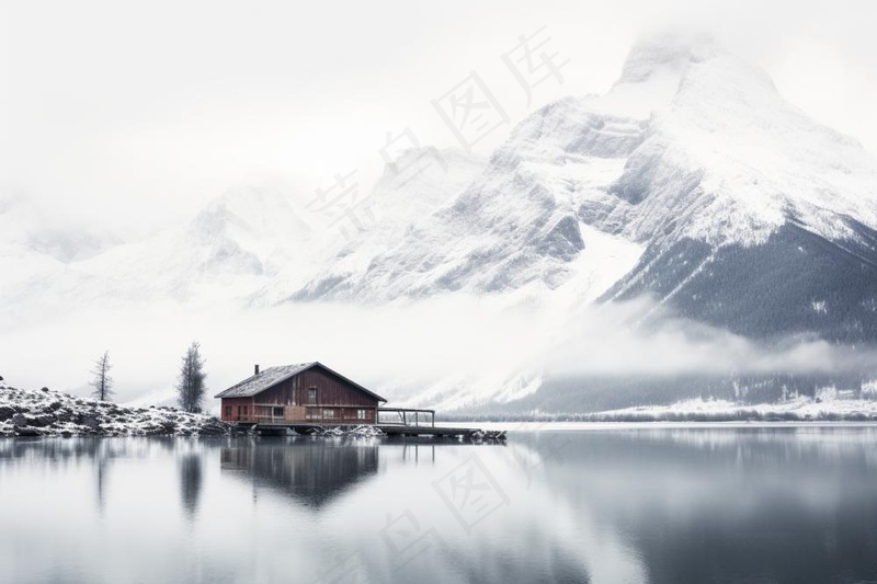 冬天雪山木屋唯美背景(1344x896)