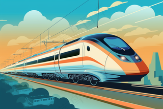 春节春运高铁轻轨列车开往回家的路科技卡通插画背景