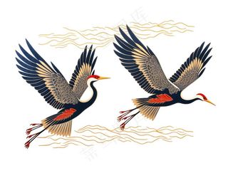 仙鹤祥云古风国潮插画免抠