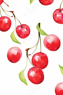 樱桃车厘子水果水彩画卡通壁纸