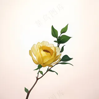 白色黄色手绘新中式风格花植物116