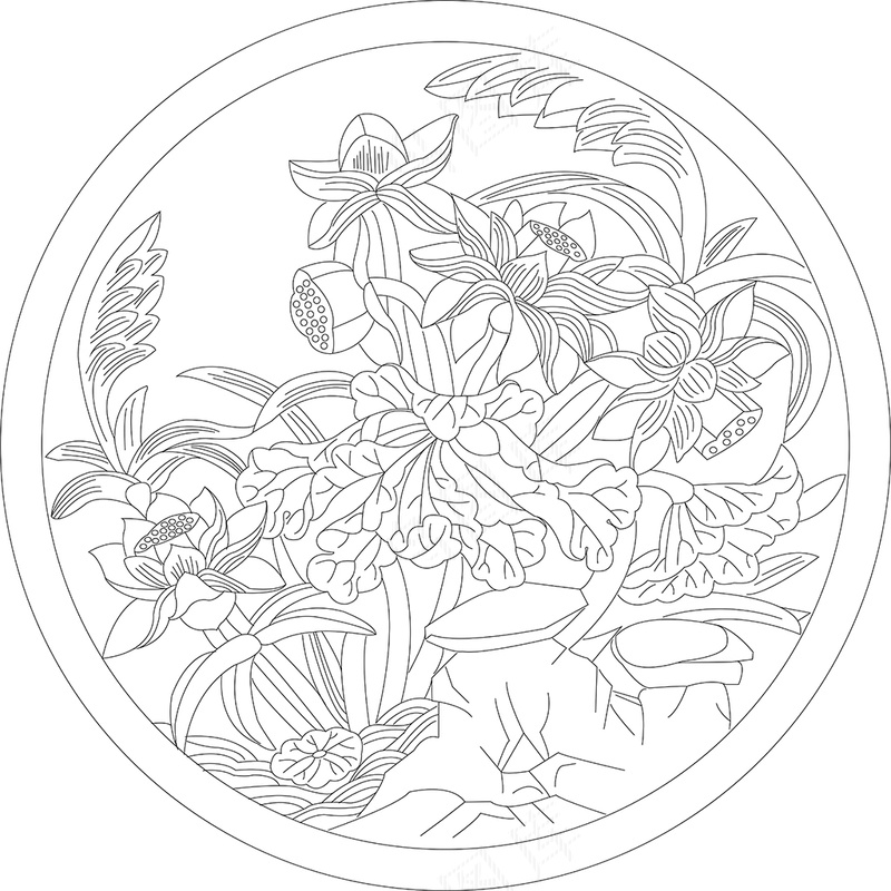 莲花圆形雕刻图cdr矢量模版下载