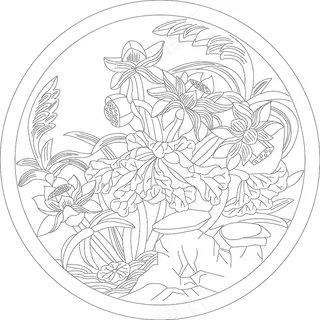 莲花圆形雕刻图