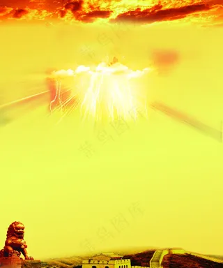 大气背景石狮子长城bj222