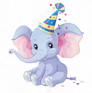 大象动物过生日庆祝卡通插画免抠