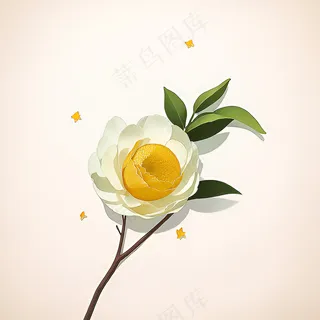 白色黄色手绘新中式风格花植物167 白色黄色手绘新中式风格花植物167