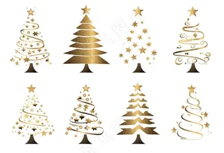 金色圣诞树装饰插画免抠