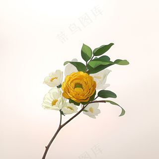 白色黄色手绘新中式风格花植物109
