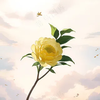 白色黄色手绘新中式风格花植物59 白色黄色手绘新中式风格花植物59