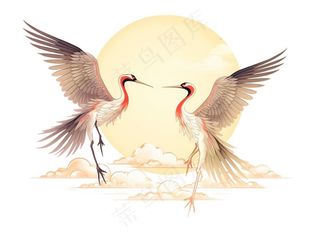 仙鹤祥云太阳云纹国潮插画免抠