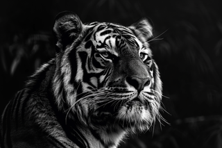 老虎头黑白特写照动物摄影图