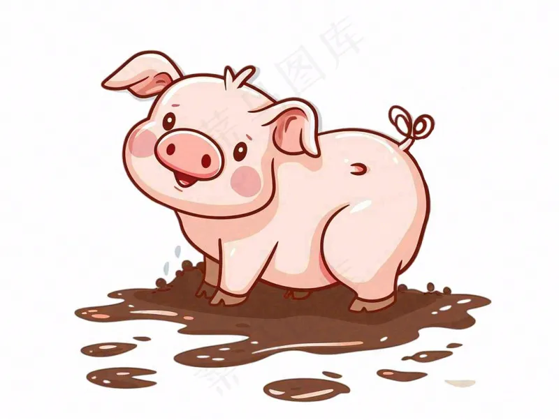 小猪猪崽踩泥坑动物卡通插画免抠(1232x928)