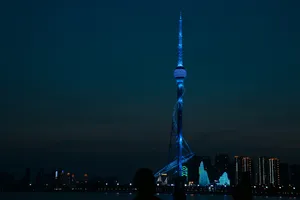 夜晚城市电视塔