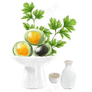 青团  清明元素   清明美食   酒壶艾草