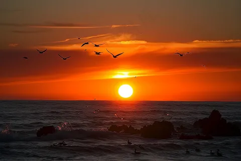 海上日出朝霞云层摄影图