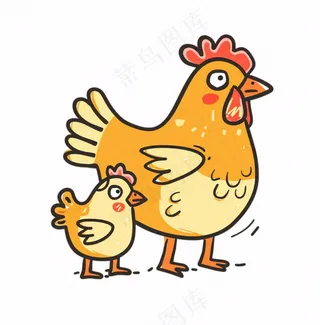 母鸡带崽小鸡牲畜动物卡通插画免抠
