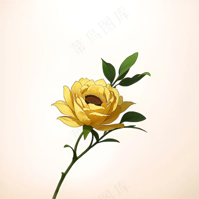 白色黄色手绘新中式风格花植物20