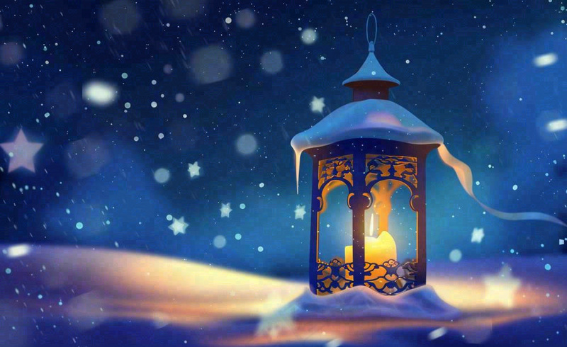 冬天夜晚雪地里的灯笼灯盏雪花温暖寒露立冬大雪插画背景