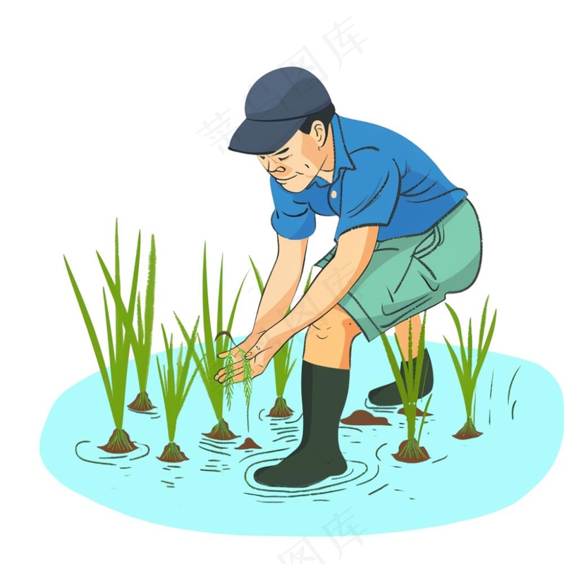 农民种植水稻庄稼劳动人民卡通插画免抠(1024x1024)