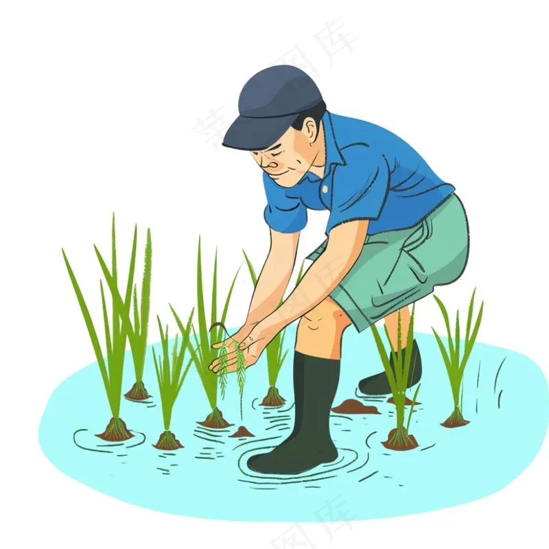 农民种植水稻庄稼劳动人民卡通插画免抠(1024x1024)