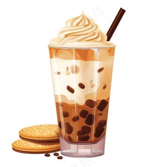巧克力珍珠奶茶奶盖奶油饼干卡通插画免抠