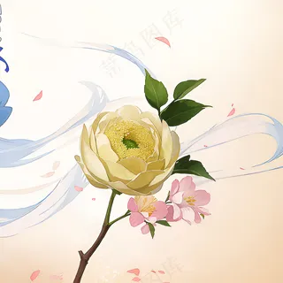 白色黄色手绘新中式风格花植物132