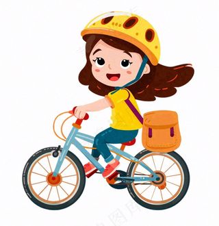 骑自行车的女孩青少年运动卡通人物插画免抠