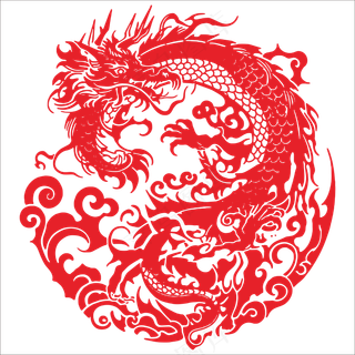 中国年春节红色龙年剪纸窗花元素矢量文件