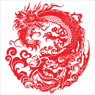 中国年春节红色龙年剪纸窗花元素矢量文件