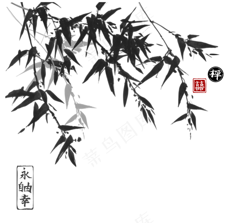 中国风水墨竹子图片古风竹叶竹林水彩手绘插画PNG免扣设计
