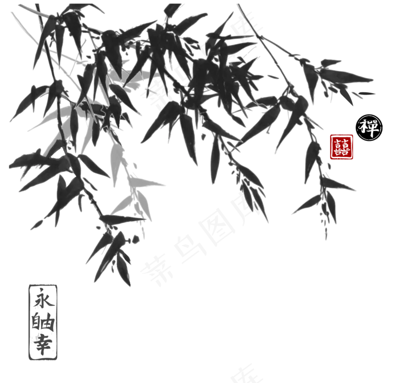 中国风水墨竹子图片古风竹叶竹林水彩手绘插画PNG免扣设计