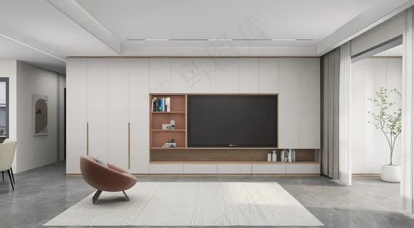 现代极简风格客厅电视柜效果图