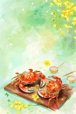 古风水墨白露菊花螃蟹桂花酒插画24节气寒露中秋插画背景