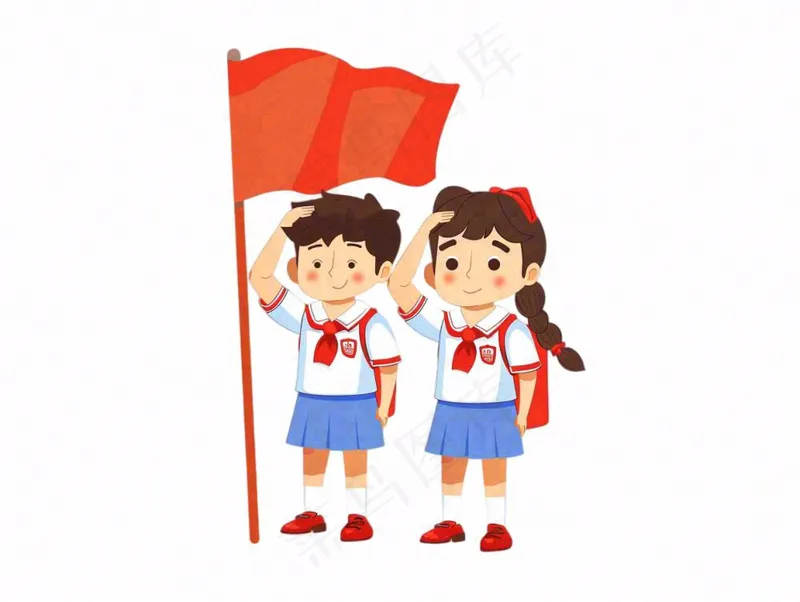 学生升旗帜红旗国庆人物卡通插画免抠(1232x928)
