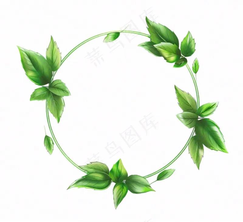 绿叶花环圆形边框水彩画免抠(1120x1024)